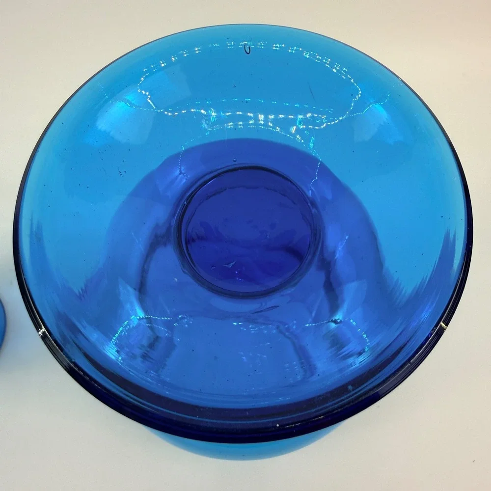 Blue Glass Apothecary Jars Mid Century Modern Lidded Candy Dishes Set of 2